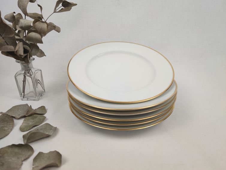 Assiettes à dessert en Porcelaine de Limoges “Lafarge” à filet doré
