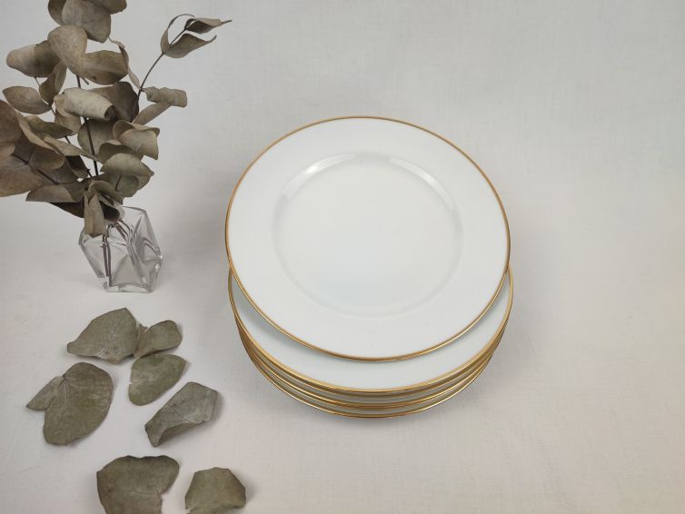 Assiettes à dessert en Porcelaine de Limoges “Lafarge” à filet doré