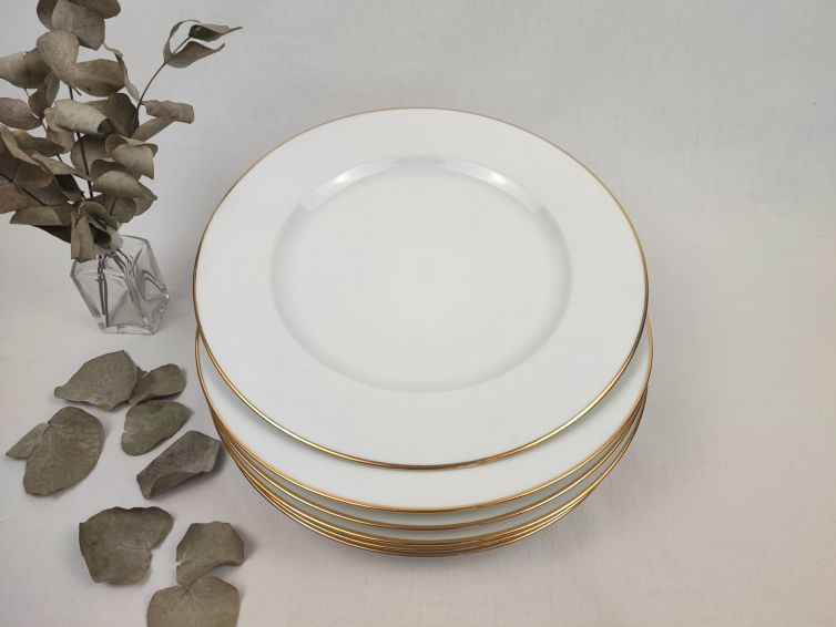 Assiettes plates en Porcelaine de Limoges “Lafarge” à filet doré