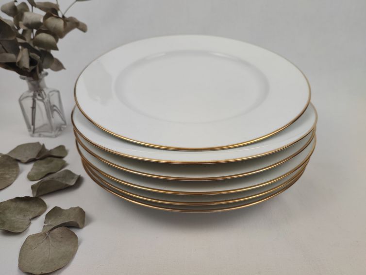 Assiettes plates en Porcelaine de Limoges “Lafarge” à filet doré