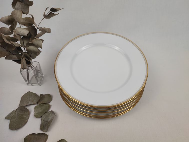 Assiettes plates en Porcelaine de Limoges à 2 filets dorés