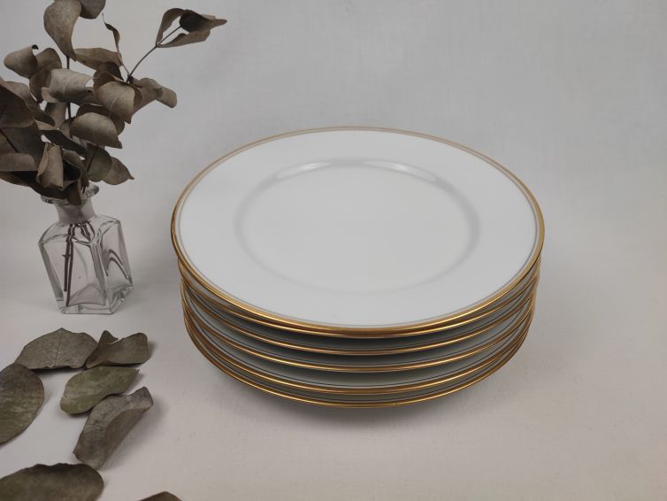 Assiettes plates en Porcelaine de Limoges à 2 filets dorés